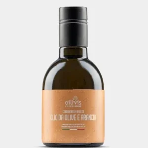 Oilivis Extra Vergine Olijfolie met Sinaasappel uit de Gargano in Puglia, gemaakt van Ogliarola Garganica-olijven en lokale sinaasappels, met frisse citrusaroma's en subtiele tonen van amandel.