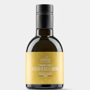 Oilivis Extra Vergine Olijfolie met Citroen uit de Gargano in Puglia, gemaakt van Ogliarola Garganica-olijven en lokale citroenen, met frisse citrusaroma's en tonen van vers gemaaid gras.