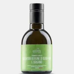 Oilivis Extra Vergine Olijfolie met Oregano uit de Gargano in Puglia, een aromatische olijfolie met de geurige en kruidige smaak van oregano uit de streek.