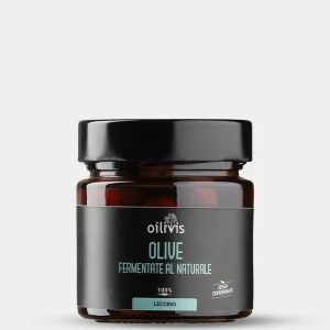Oilivis Natuurlijk Gefermenteerde Leccino Olijven uit Puglia, hele Leccino-olijven die traditioneel zijn gefermenteerd in water en zout.